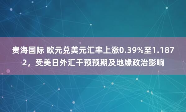 贵海国际 欧元兑美元汇率上涨0.39%至1.1872，受美日外汇干预预期及地缘政治影响